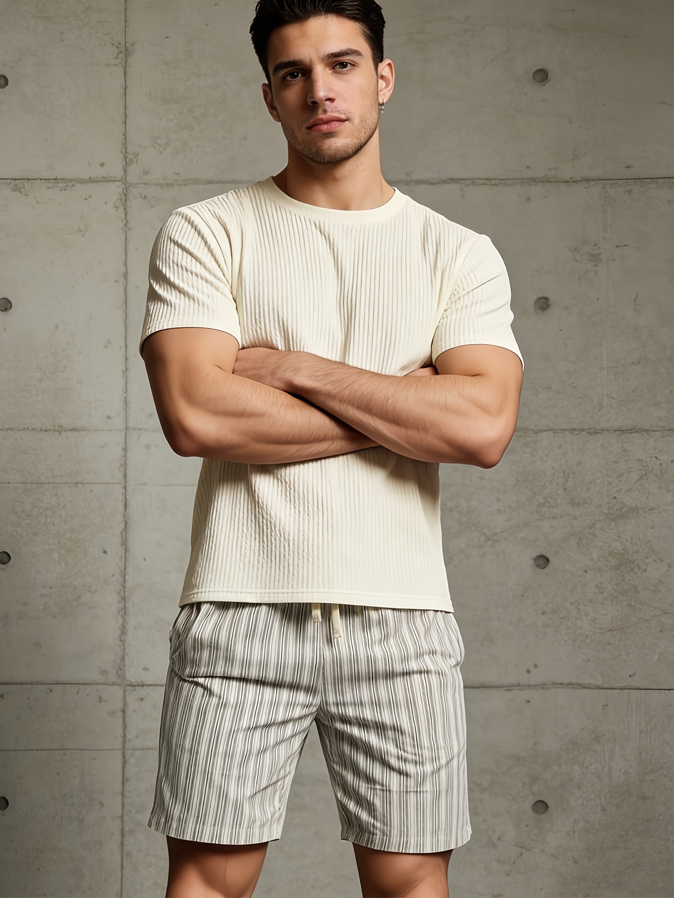 Herren Freizeit Short mit Kordelzug und Streifenmuster – Bequeme Sommer-Bermuda für Alltag & Golf
