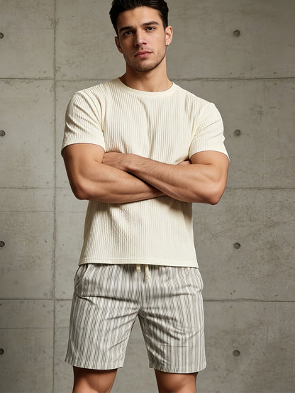 Herren Freizeit Short mit Kordelzug und Streifenmuster – Bequeme Sommer-Bermuda für Alltag & Golf
