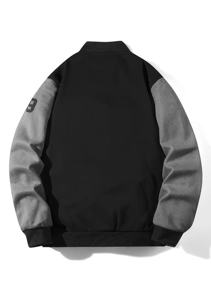 College Jacke Unisex mit Kontrastärmeln und Druckknöpfen, Baseball Bomberjacke