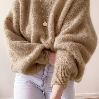 Damen Oversize Pullover Rundhals Weich Strick Langarm
