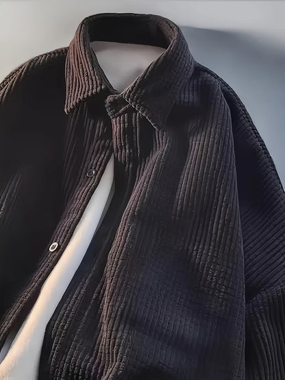 Korduroy Hemdjacke für Damen - Oversize Kordhemd mit Kragen, Schwarz oder Apricot