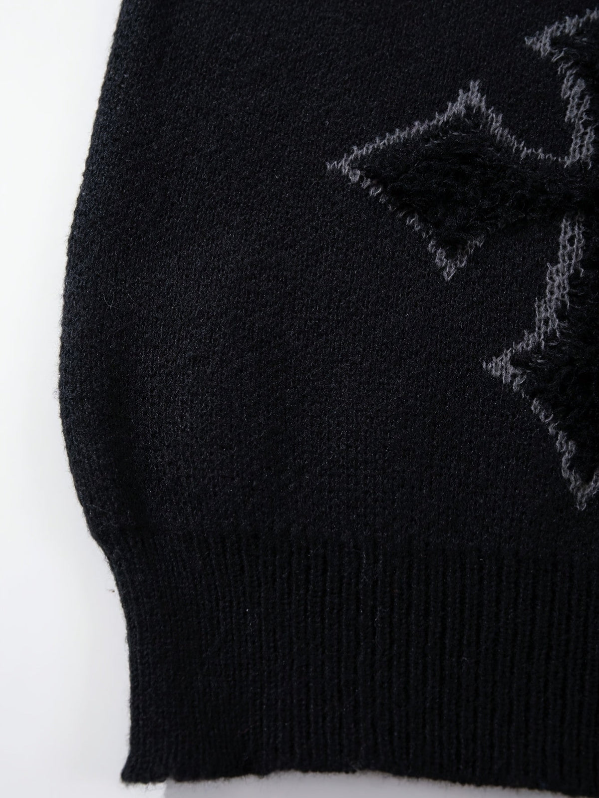 Pullover mit Kreuzmuster Schwarz Strick Rundhalsausschnitt Langarm