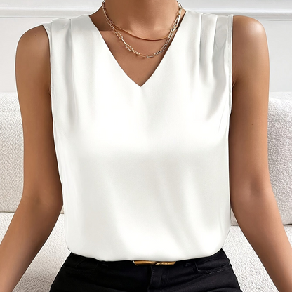 Damen Elegante Ärmellose Bluse mit V-Ausschnitt – Perfekt für Büro & Alltag