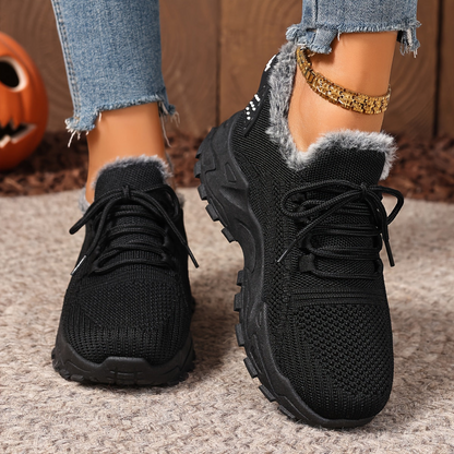 Damen Sneaker Rot mit Schnürung & Plüschfutter | Winter Sport Freizeit Schuhe