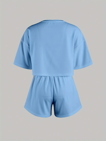 Damen Pyjama-Set mit blauen Herz-Prints – Loungewear im modernen Stil für Zuhause