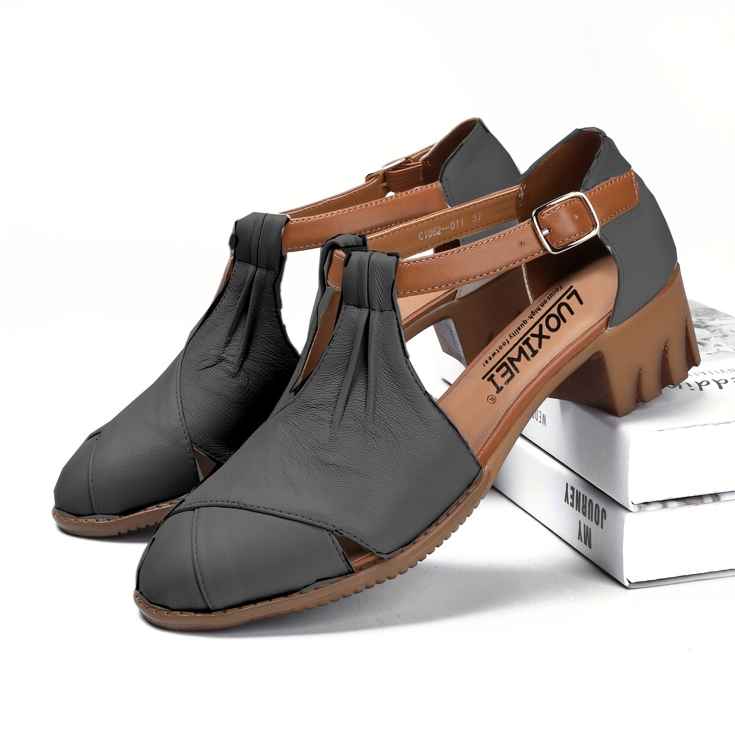 Damen Komfort-Sandalen mit Keilabsatz und T-Riemen für Alltag und Büro