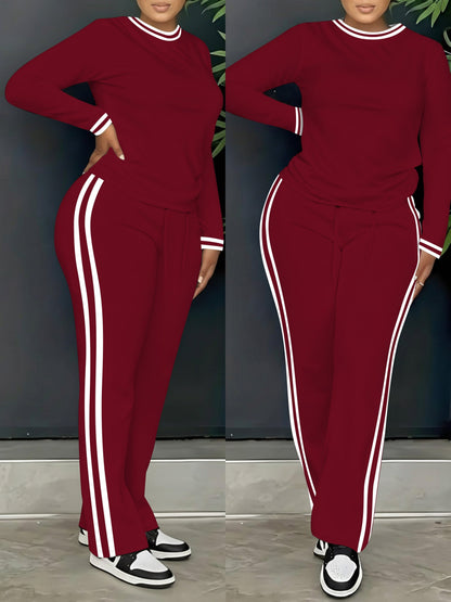 Damen Loungewear Set Langarmshirt und Hose mit Seitenstreifen
