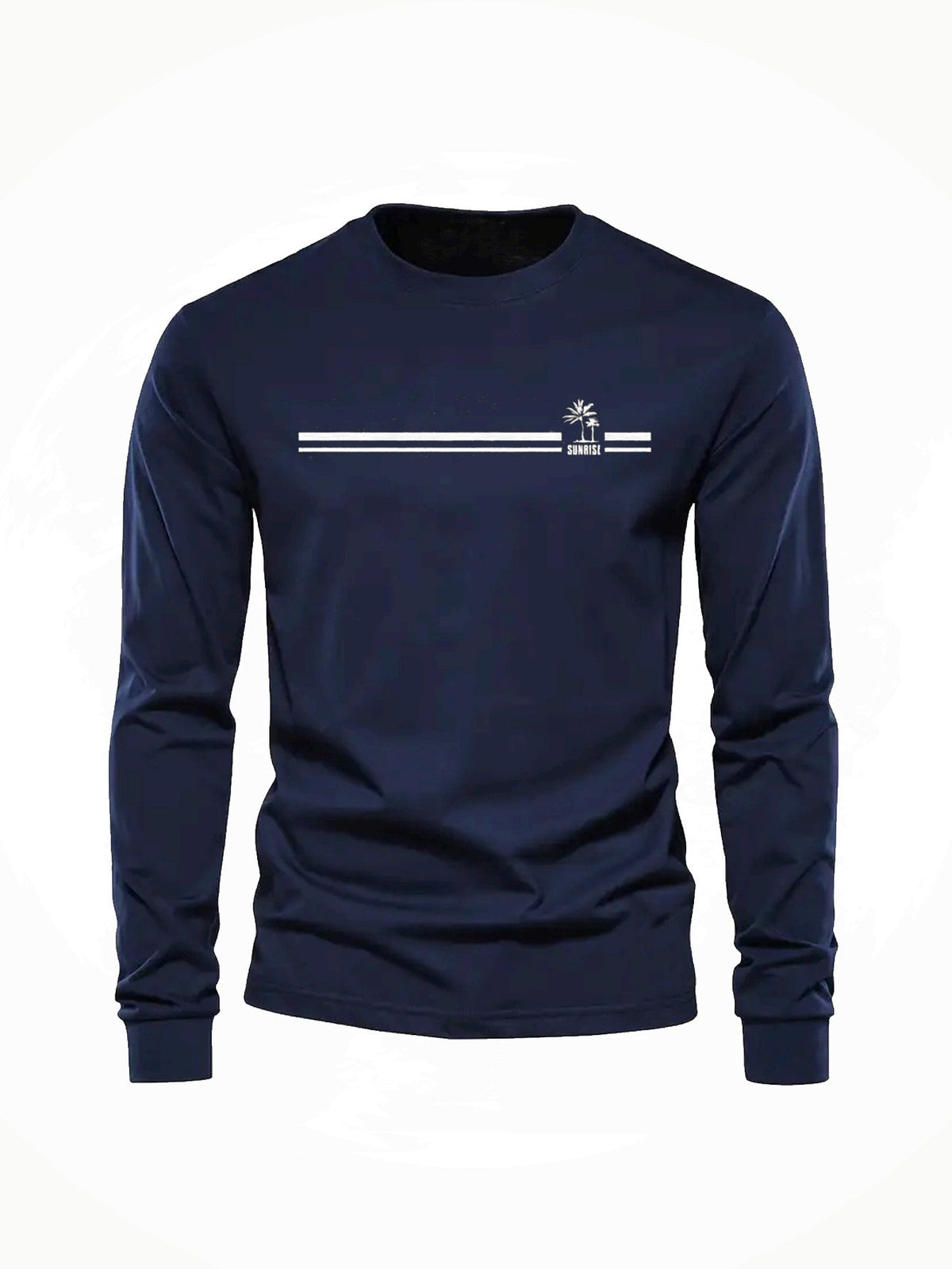 Herren Langarmshirt mit Rundhalsausschnitt und Streifen-Palmen-Print