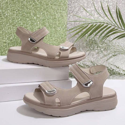 Damen Komfort-Sandalen mit Klettverschluss – Alltagsschuhe mit Plateausohle und offener Spitze für Sommer und Freizeit