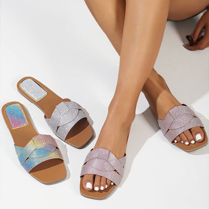 Damen Pantoletten mit funkelndem Riemen und modernem Design – Elegante Slides für Alltag und Anlass