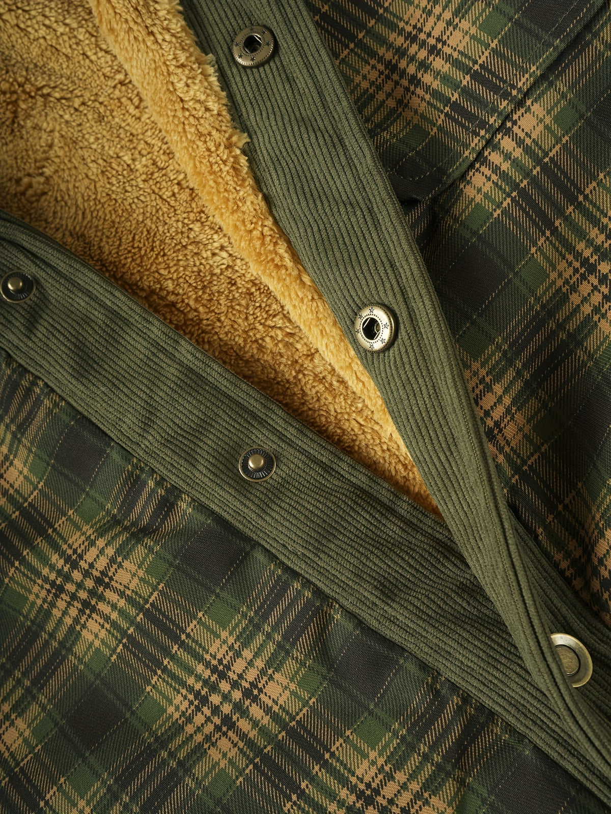 Herren Hemdjacke Grün Kariert mit Sherpa-Futter und Cord-Details