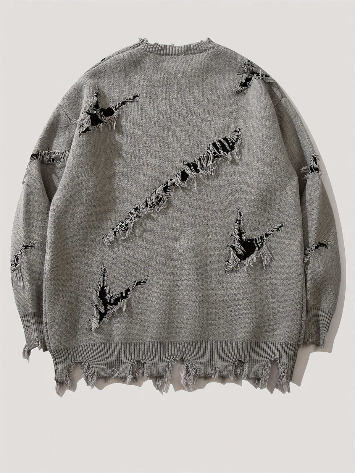 Herren Pullover Rundhals mit Ripped-Details und Grafik-Print, Langarm Strickpullover