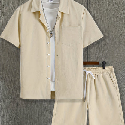Herren Freizeit Kurzarm Set – Modernes Button-Down Hemd & Shorts für entspannte Looks