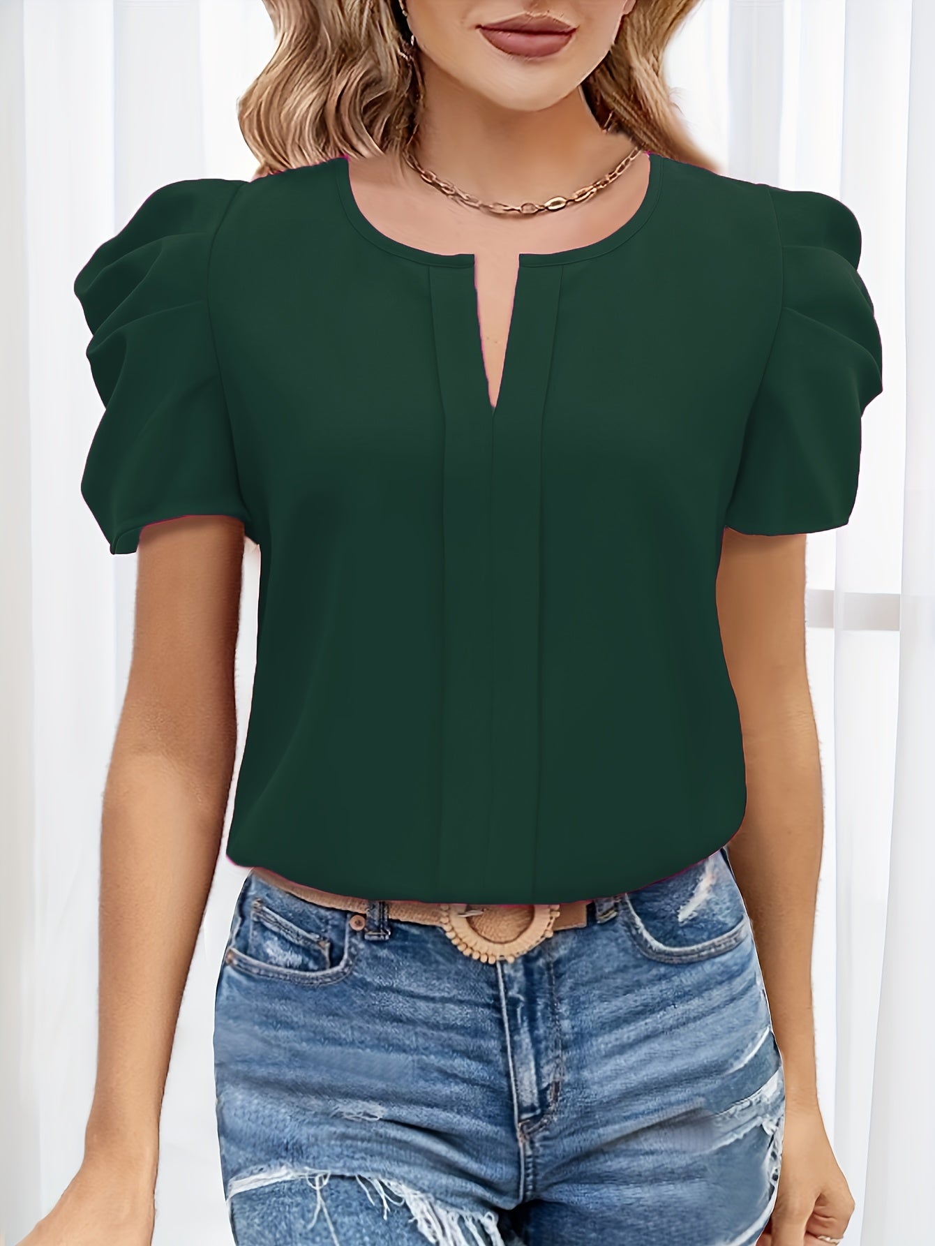 Damen Bluse mit Puffärmeln und modernem Schnitt – Elegant für Büro und Freizeit