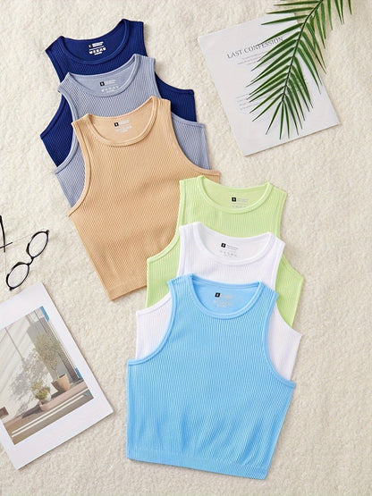Damen Basic Ribbed Tank Top – Sportlicher Freizeit-Look, 6er-Pack