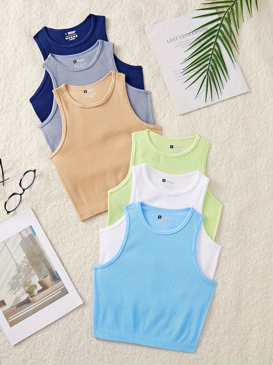 Damen Basic Ribbed Tank Top – Sportlicher Freizeit-Look, 6er-Pack