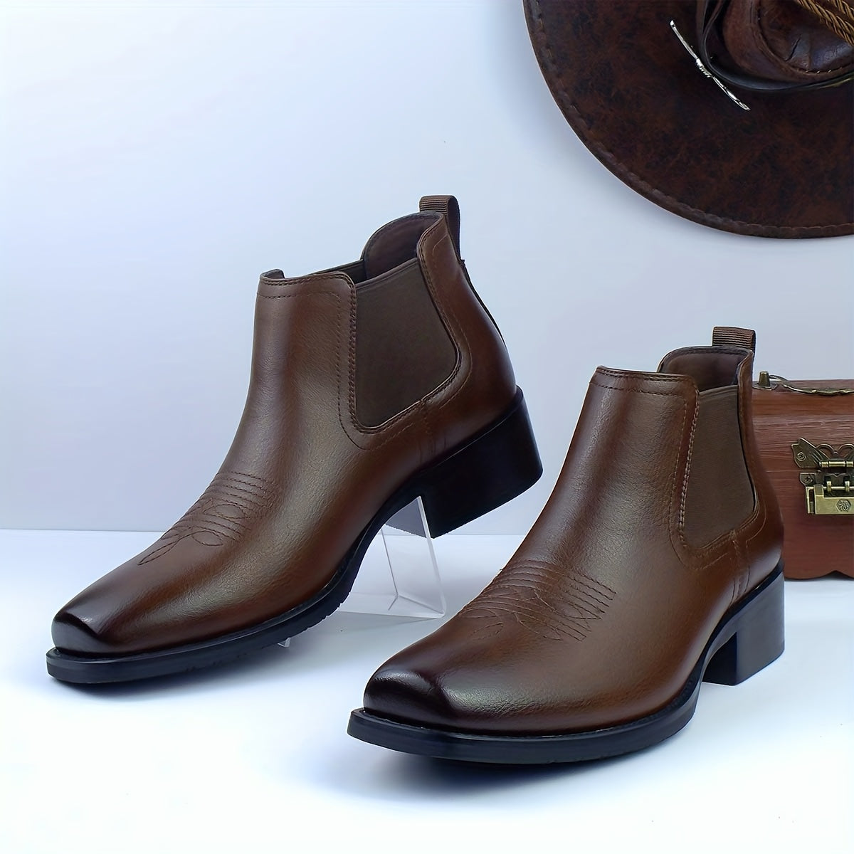 Herren Western Chelsea Stiefel Stiefeletten mit Blockabsatz