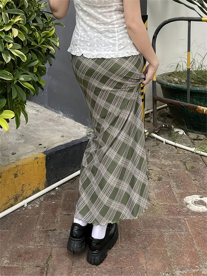 Damen Maxirock im Karierten Vintage-Stil – Elegant, Alltag & Freizeit