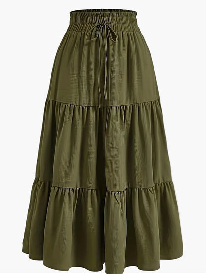 Damen Stufenrock mit hoher Taille und Bindegürtel – Eleganter Freizeit- und Sommerrock