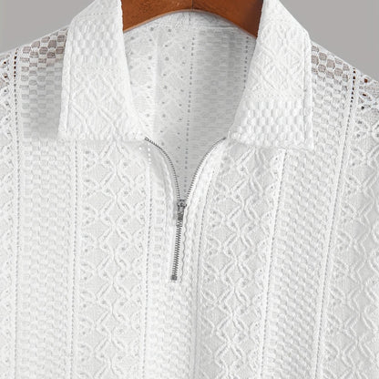 Herren Strickpolo mit Reißverschluss und modernem Muster – Elegant für Büro & Freizeit