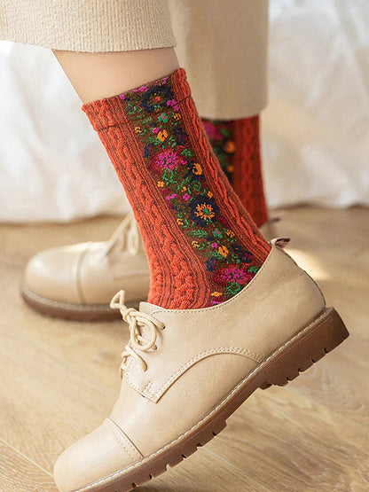 Damen Socken mit Blumenmuster Jacquard – Modisch & Bequem für Alltag und Freizeit