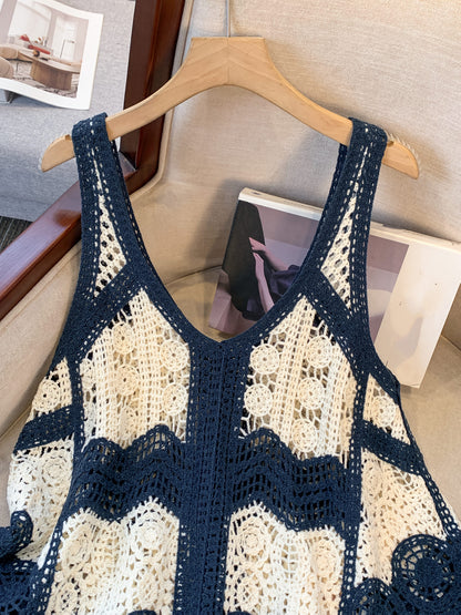Damen Häkel-Top im Boho-Stil, ärmellos, modisch für Freizeit und Strand
