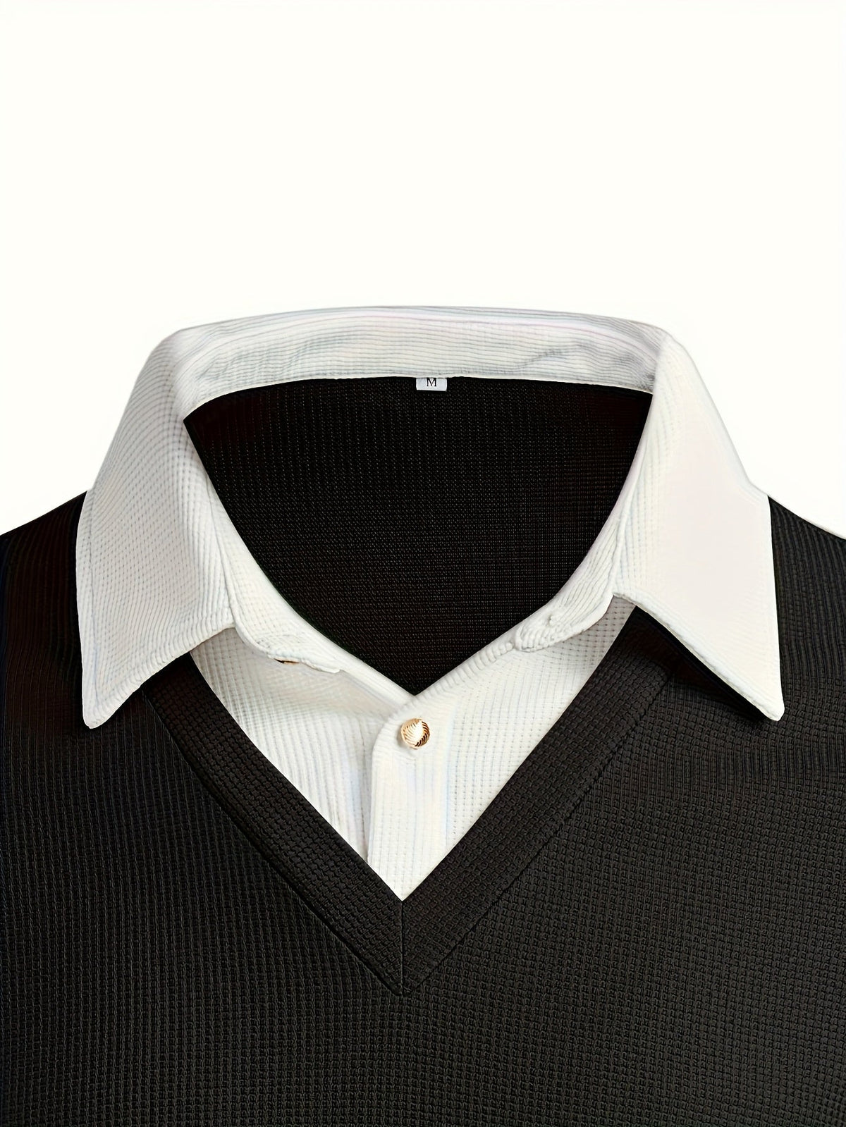 Herren Langarmshirt mit V-Ausschnitt, Schwarz, Lagenlook