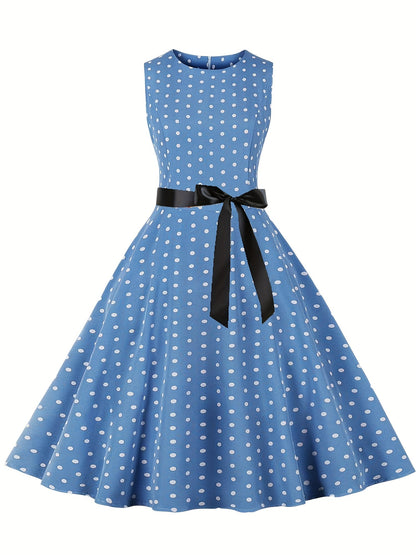 Damen Vintage Polka Dot Rockabilly Kleid mit Gürtel – Elegantes Retro Partykleid