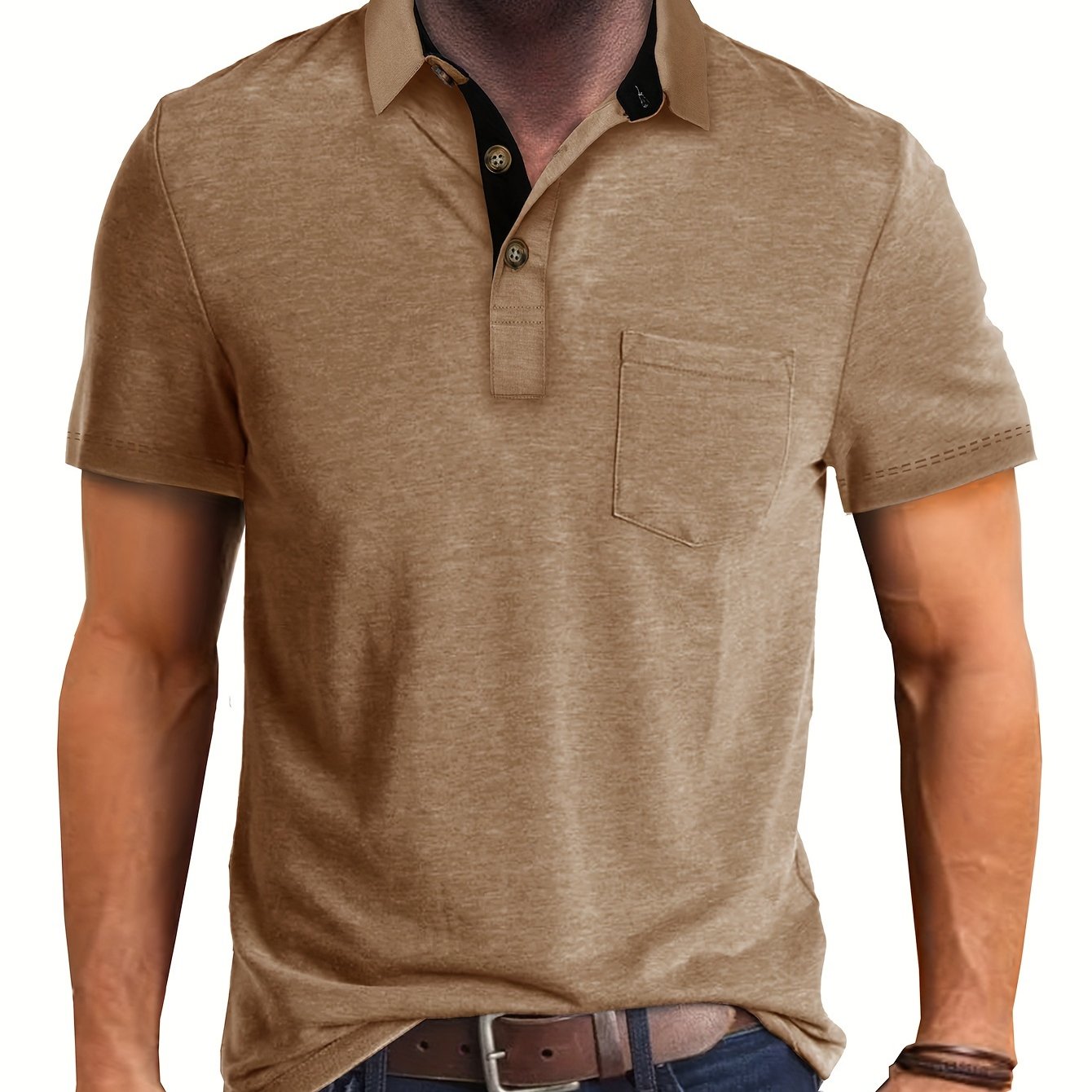 Herren Poloshirt mit Brusttasche und Kontrast-Kragen