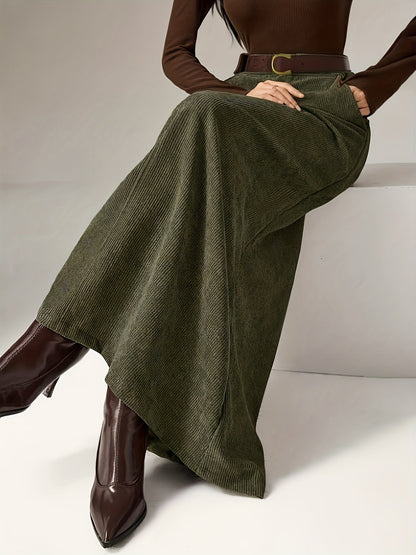 Damen Maxirock A-Linie Cordoptik Hohe Taille mit Seitentaschen