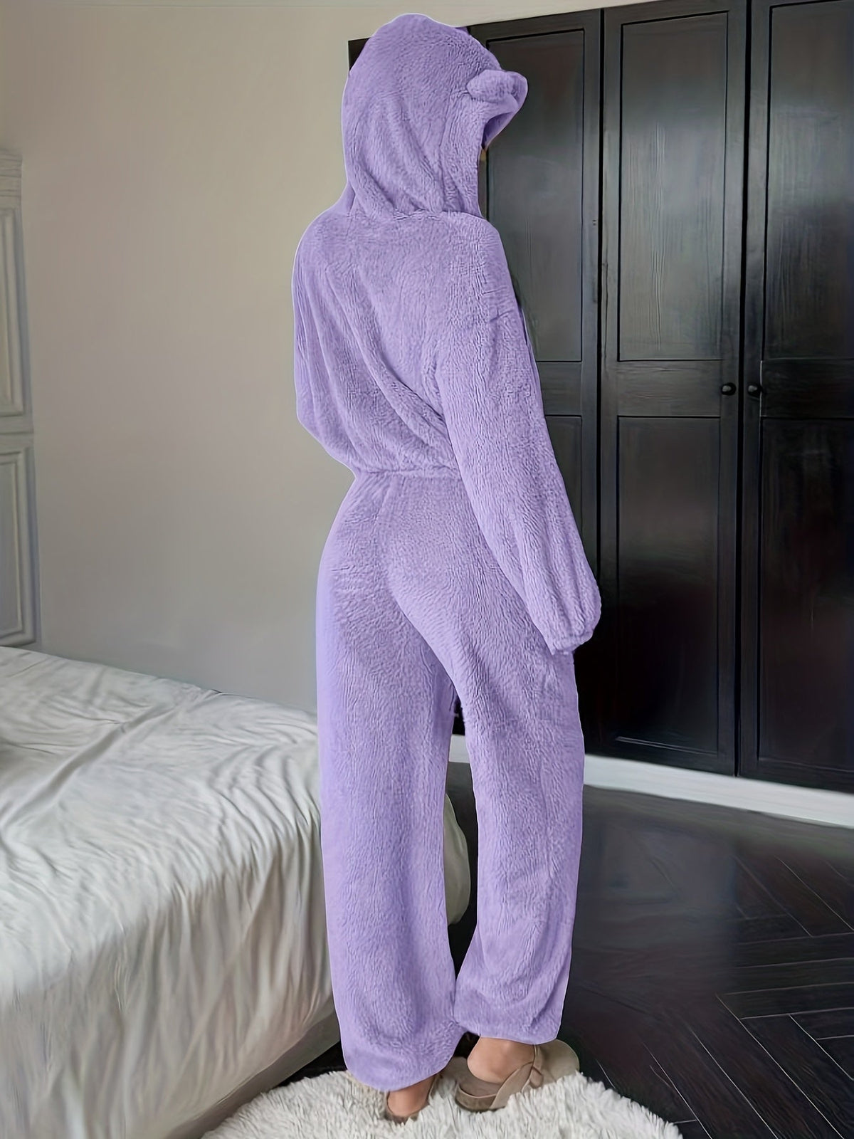 Damen Loungewear Set flauschig mit Hoodie Ohren und Jogginghose