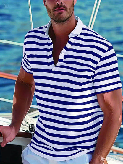 Herren Poloshirt im maritimen Streifen-Look für Freizeit und Segeln – Sommer Casual Polo