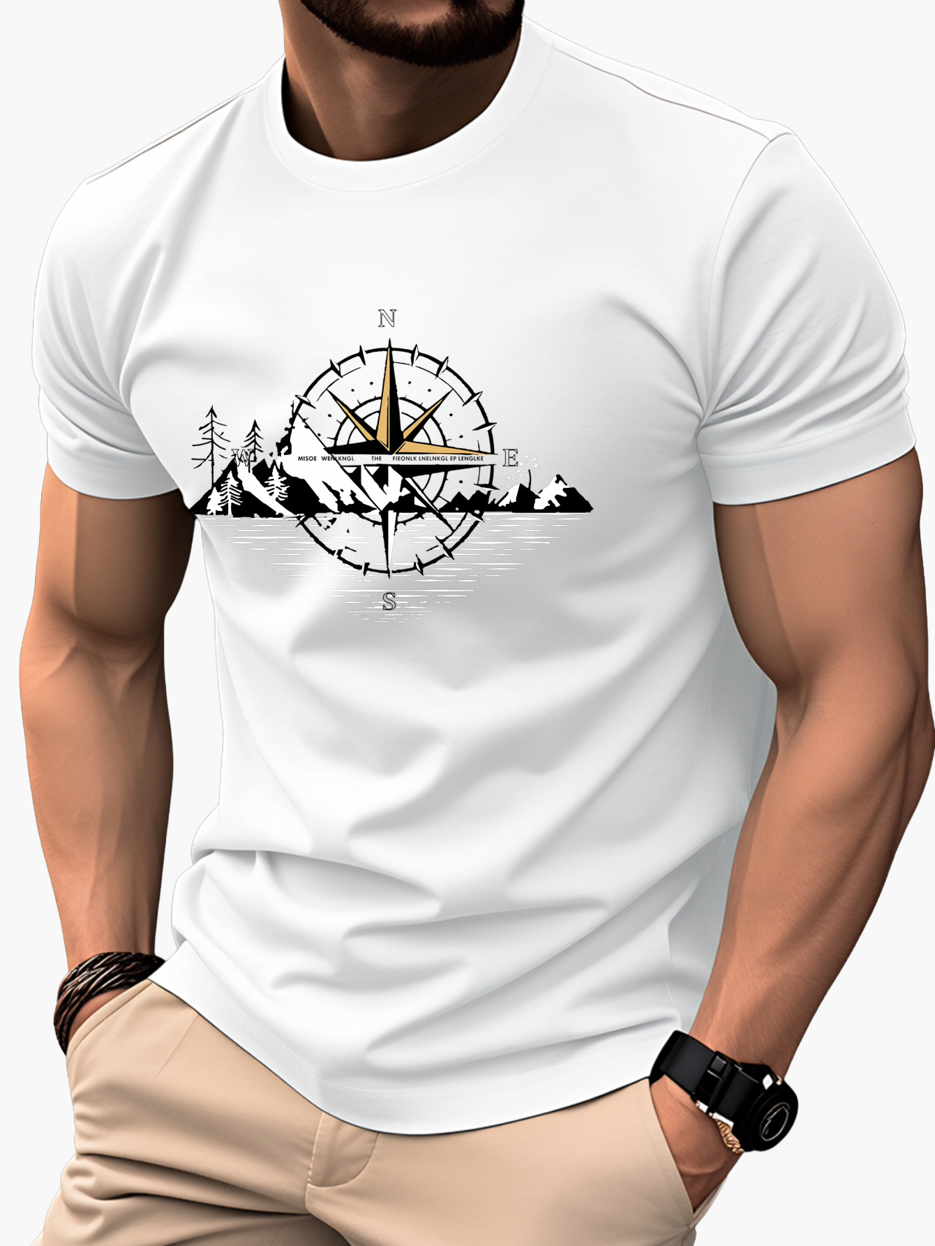 Herren T-Shirt mit Kompass und Bergmotiv – Outdoor Abenteuer, Freizeit & Reisen