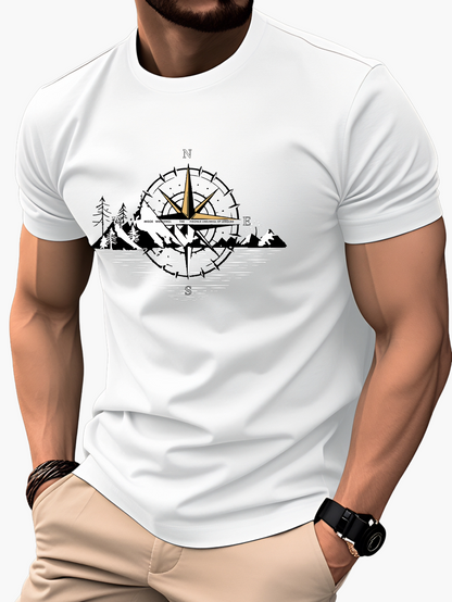 Herren T-Shirt mit Kompass und Bergmotiv – Outdoor Abenteuer, Freizeit & Reisen