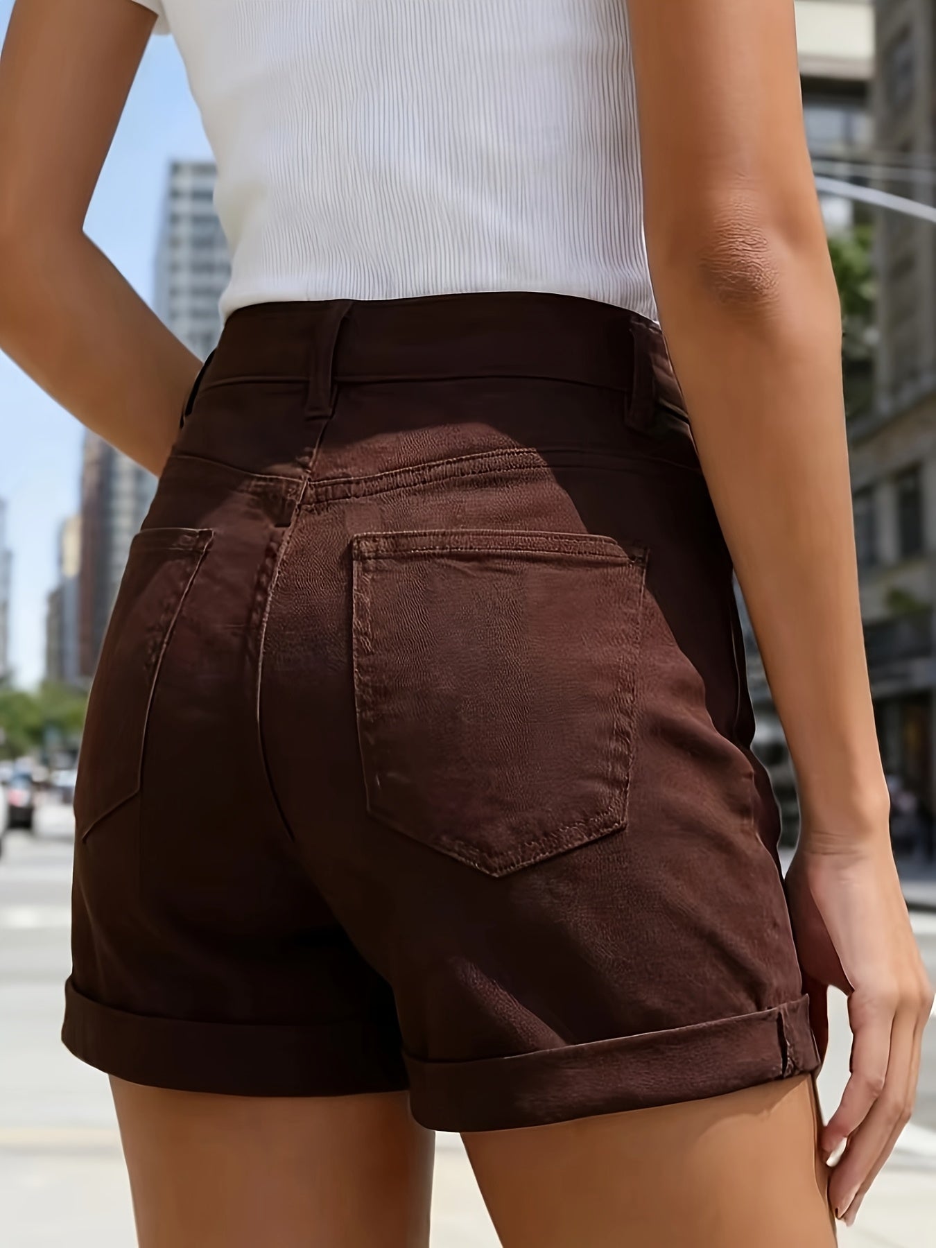 Damen High Waist Jeansshorts mit Umschlag – Modische Freizeitshorts für Alltag und City