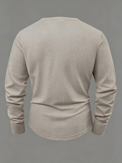 Herren Langarmshirt Gerippt Henley-Ausschnitt Locker Passform