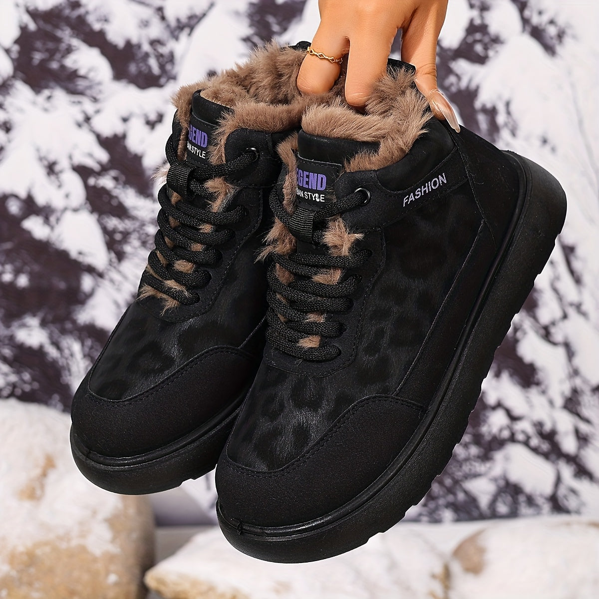 Damen Winterstiefeletten mit warmem Futter und Schnürung, Plateau Sohle