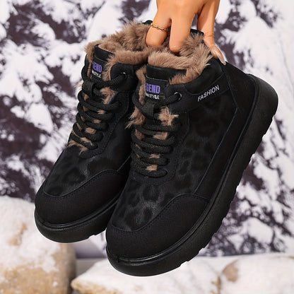 Damen Winterstiefeletten mit warmem Futter und Schnürung, Plateau Sohle