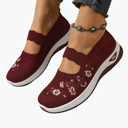 Damen Komfort-Sneaker mit floraler Stickerei und Klettverschluss – Bequeme Freizeitschuhe für Alltag und Spaziergänge