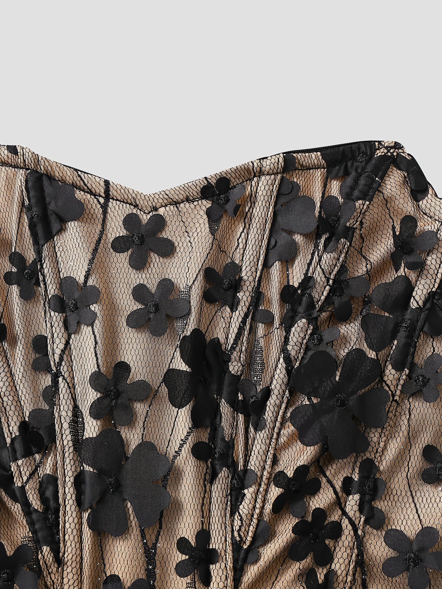 Damen Korsett Top mit 3D Blumenstickerei und Herzausschnitt – Elegantes Party- und Abendoutfit