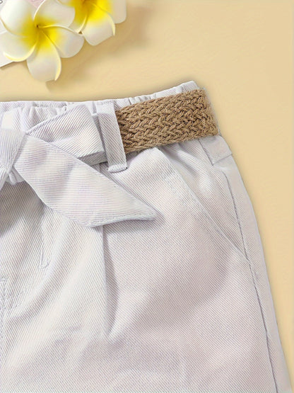 Damen High-Waist Paperbag Shorts mit Schleife und Flechtgürtel – Eleganter Sommerstil