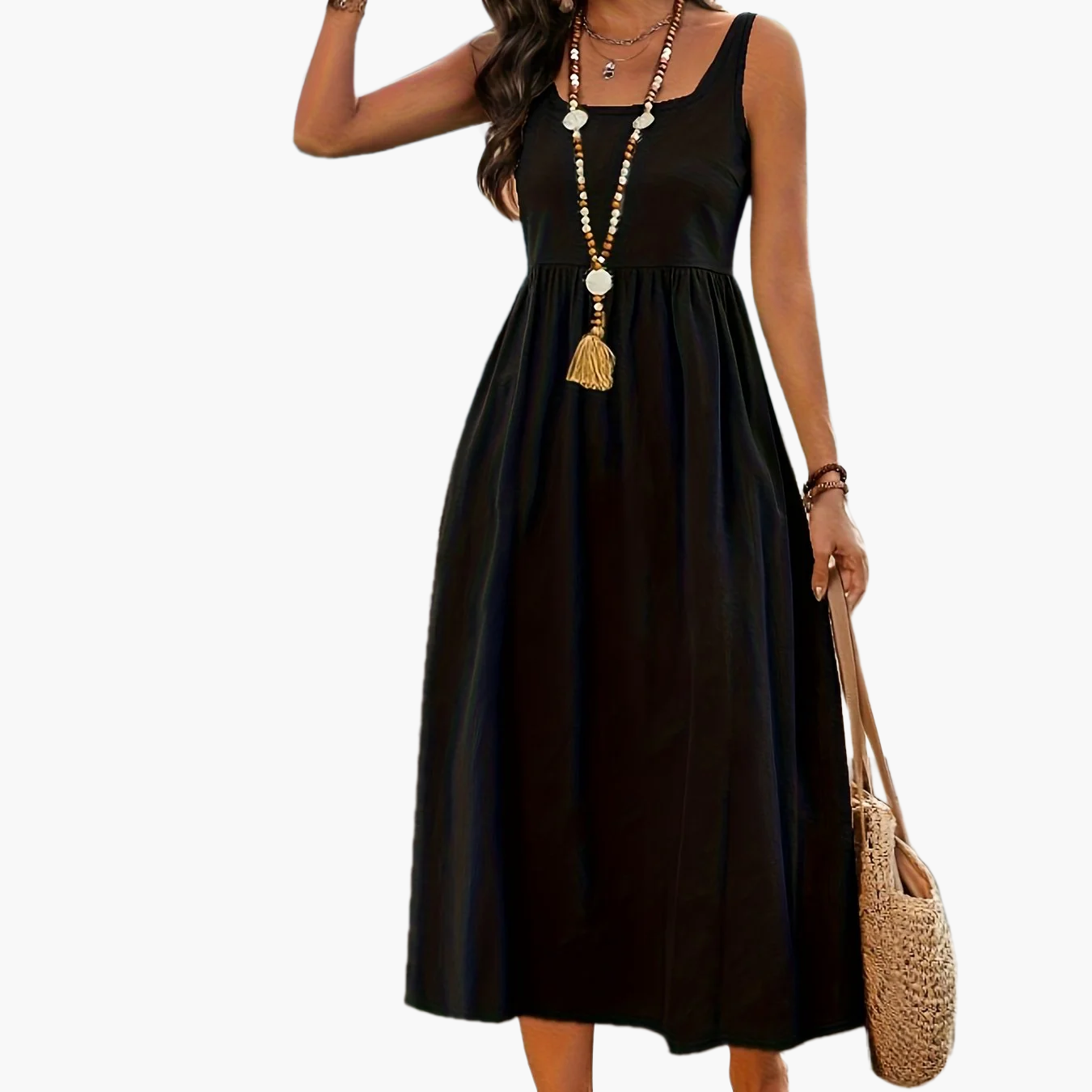 Damen Sommerkleid Midi Fit & Flare – Ärmellos, Freizeit & Urlaub, Boho-Stil
