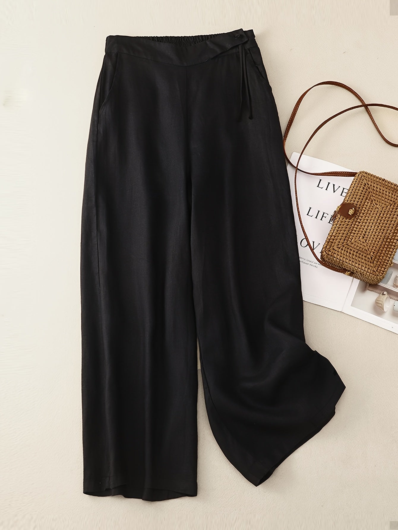 Damen Elegante Weite Freizeithose mit Bindegürtel – Lockerer Business & Alltagsstil