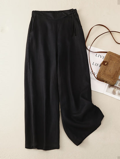 Damen Elegante Weite Freizeithose mit Bindegürtel – Lockerer Business & Alltagsstil