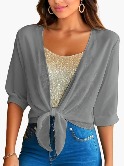 Damen Bluse im modernen Lagenlook mit Knoten-Design – Stilvolle Bluse für Freizeit und Alltag