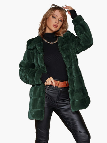 Damen Luxus Fellimitat-Jacke im modernen Streetstyle für Herbst und Winter