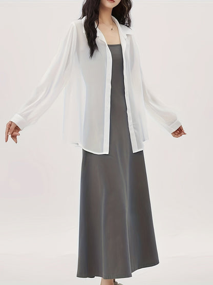Damen Bluse Transparente Oversize Hemdbluse Modern Elegant