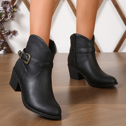 Damen Stiefelette mit Schnalle & Blockabsatz, Braun