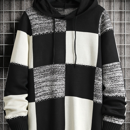 Herren Patchwork Hoodie Langarm Kapuzenpullover kariertes Muster