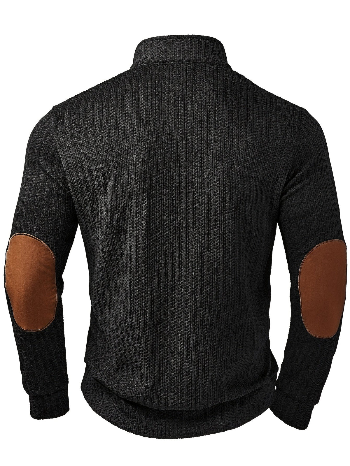 Herren Strickpullover Stehkragen Halbknopfleiste Ellbogen-Patches